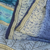 Sanskriti Vintage Sarees Blue/Ivory Pure Crepe Silk Print Sari 5yd Craft Fabric