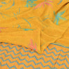 Sanskriti Vintage Sarees Yellow Pure Crepe Silk Printed Sari 5yd Craft Fabric