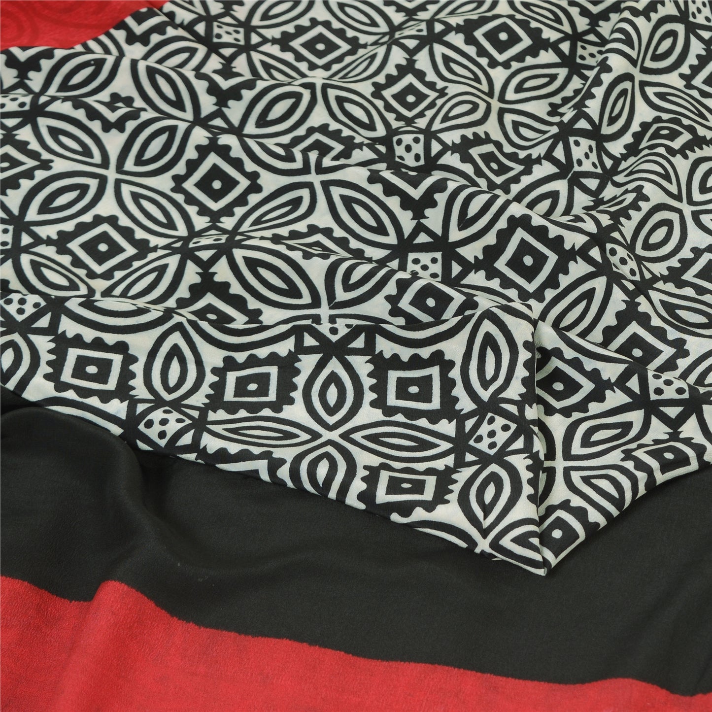 Sanskriti Vintage Sarees Black Pure Crepe Silk Printed Sari 5yd Craft Fabric