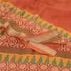 Sanskriti Vintage Sarees Orange Pure Crepe Silk Printed Sari 6yd Craft Fabric