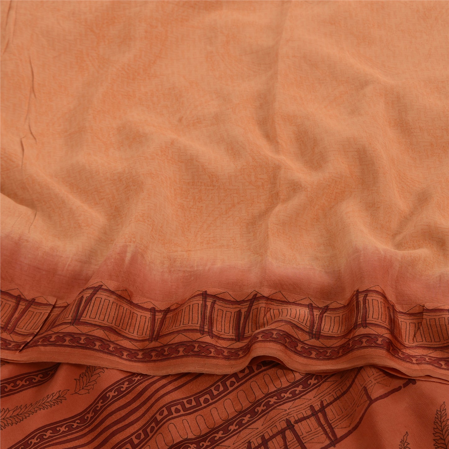 Sanskriti Vintage Sarees Peach 100%Pure Crepe Silk Printed Sari 5yd Craft Fabric