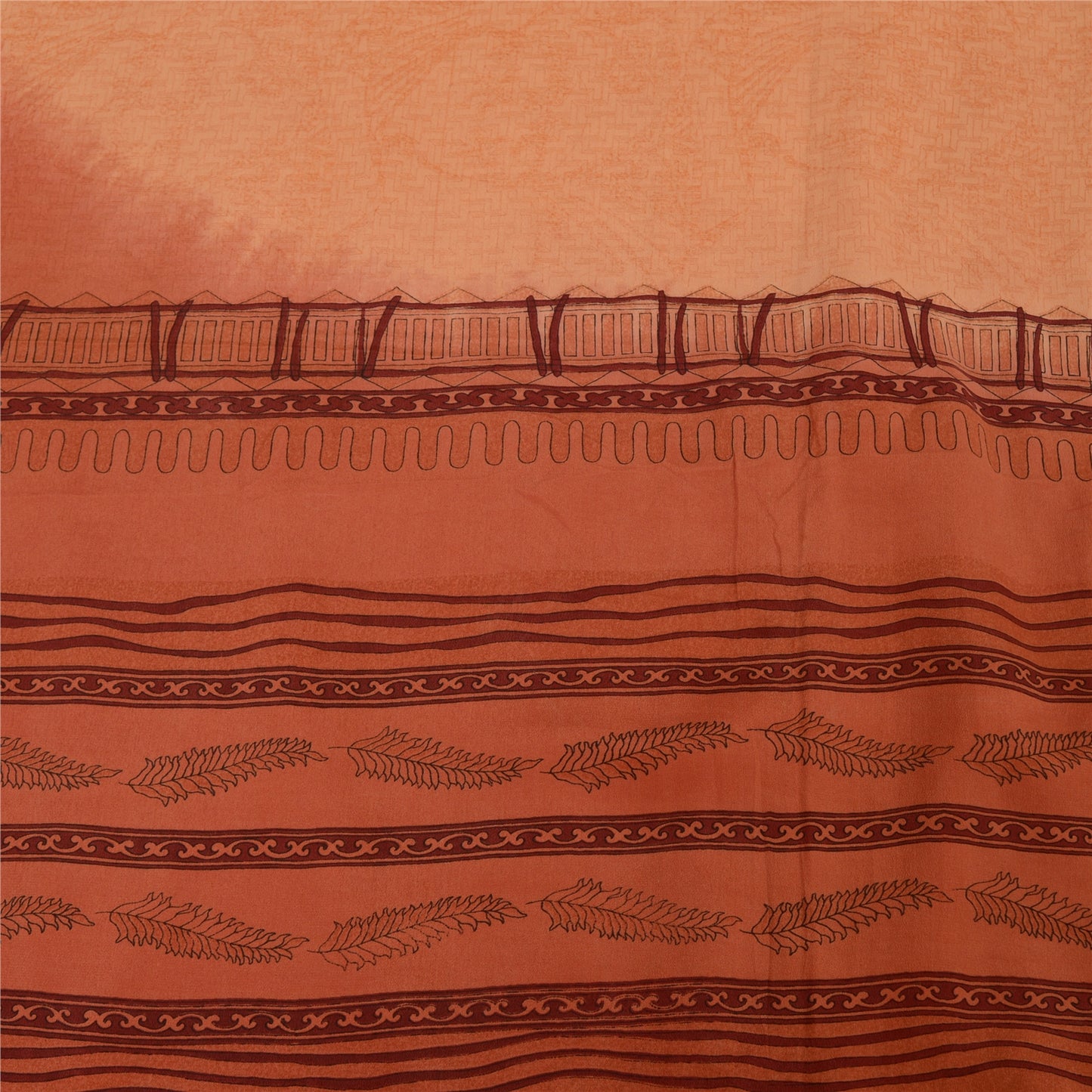 Sanskriti Vintage Sarees Peach 100%Pure Crepe Silk Printed Sari 5yd Craft Fabric