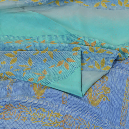 Sanskriti Vintage Sarees Shades Of Blue Pure Crepe Printed Sari 5yd Craft Fabric