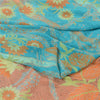 Sanskriti Vintage Sarees Blue 100% Pure Crepe Silk Printed Sari 5yd Craft Fabric