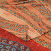 Sanskriti Vintage Sarees Peach Pure Crepe Silk Printed Sari 5yd Craft Fabric