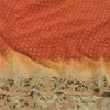 Sanskriti Vintage Sarees Orange Pure Crepe Silk Printed Sari 5yd Craft Fabric