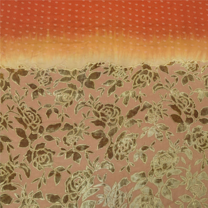 Sanskriti Vintage Sarees Orange Pure Crepe Silk Printed Sari 5yd Craft Fabric