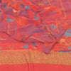 Sanskriti Vintage Sarees Red Pure Crepe Silk Embroidered Printed Sari 5yd Fabric