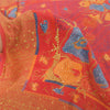 Sanskriti Vintage Sarees Red Pure Crepe Silk Embroidered Printed Sari 5yd Fabric