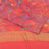 Sanskriti Vintage Sarees Red Pure Crepe Silk Embroidered Printed Sari 5yd Fabric