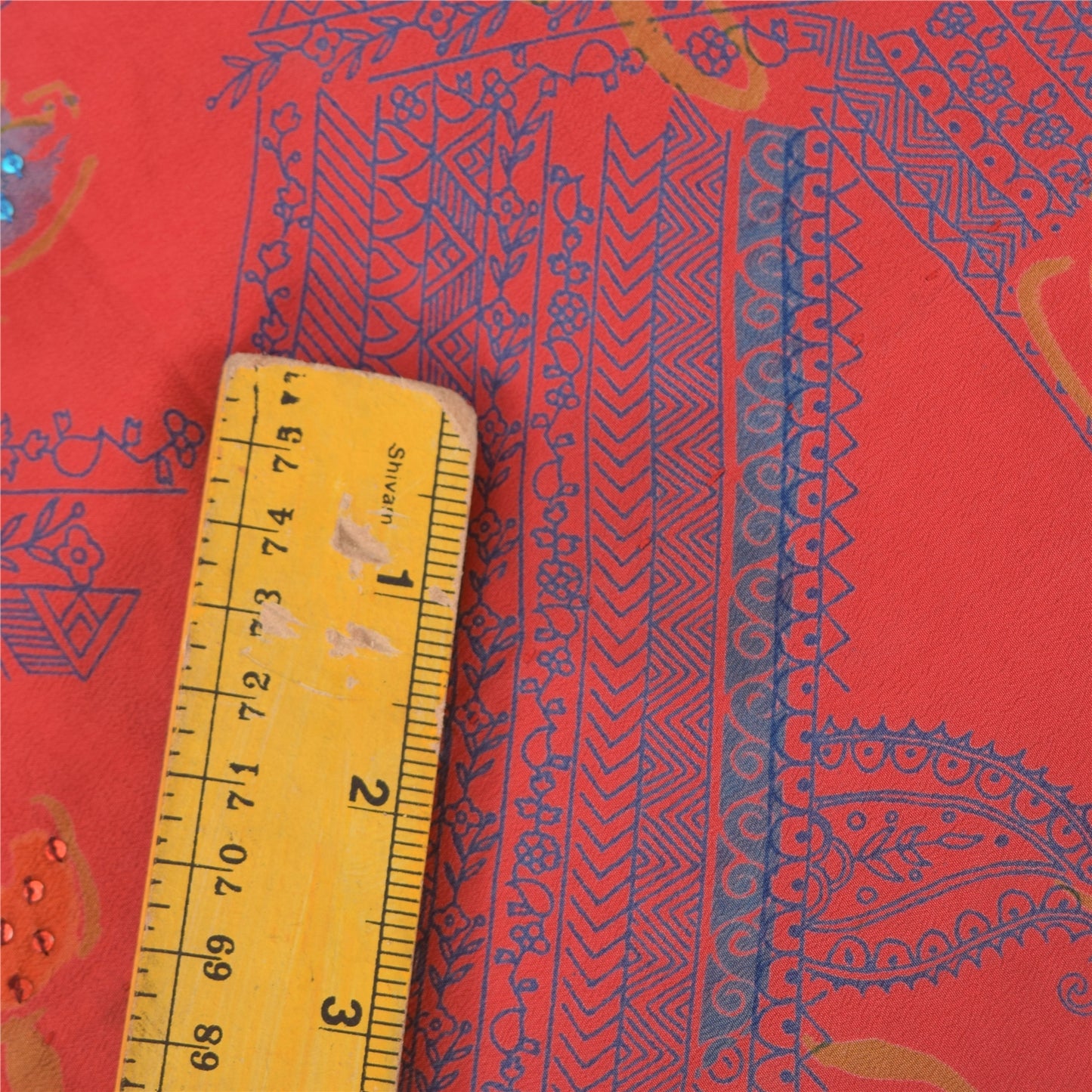 Sanskriti Vintage Sarees Red Pure Crepe Silk Embroidered Printed Sari 5yd Fabric