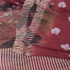 Sanskriti Vintage Sarees Dark Red Pure Crepe Silk Printed Sari 6yd Craft Fabric