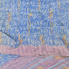 Sanskriti Vintage Sarees Blue/Pink Pure Crepe Silk Printed Sari 5yd Craft Fabric