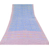 Sanskriti Vintage Sarees Blue/Pink Pure Crepe Silk Printed Sari 5yd Craft Fabric