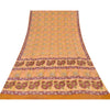 Sanskriti Vintage Sarees Saffron Pure Crepe Silk Printed Sari 5yd Craft Fabric