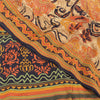 Sanskriti Vintage Sarees Orange 100% Pure Crepe Silk Print Sari 5yd Craft Fabric