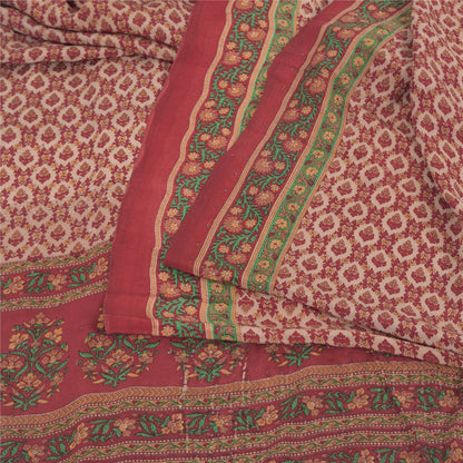 Sanskriti Vintage Sarees Dusty Pink Pure Crepe Silk Print Sari 5yd Craft Fabric