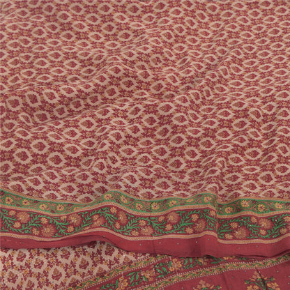 Sanskriti Vintage Sarees Dusty Pink Pure Crepe Silk Print Sari 5yd Craft Fabric