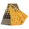 Sanskriti Vintage Sarees Yellow/Black Pure Crepe Printed Sari 5yd Craft Fabric