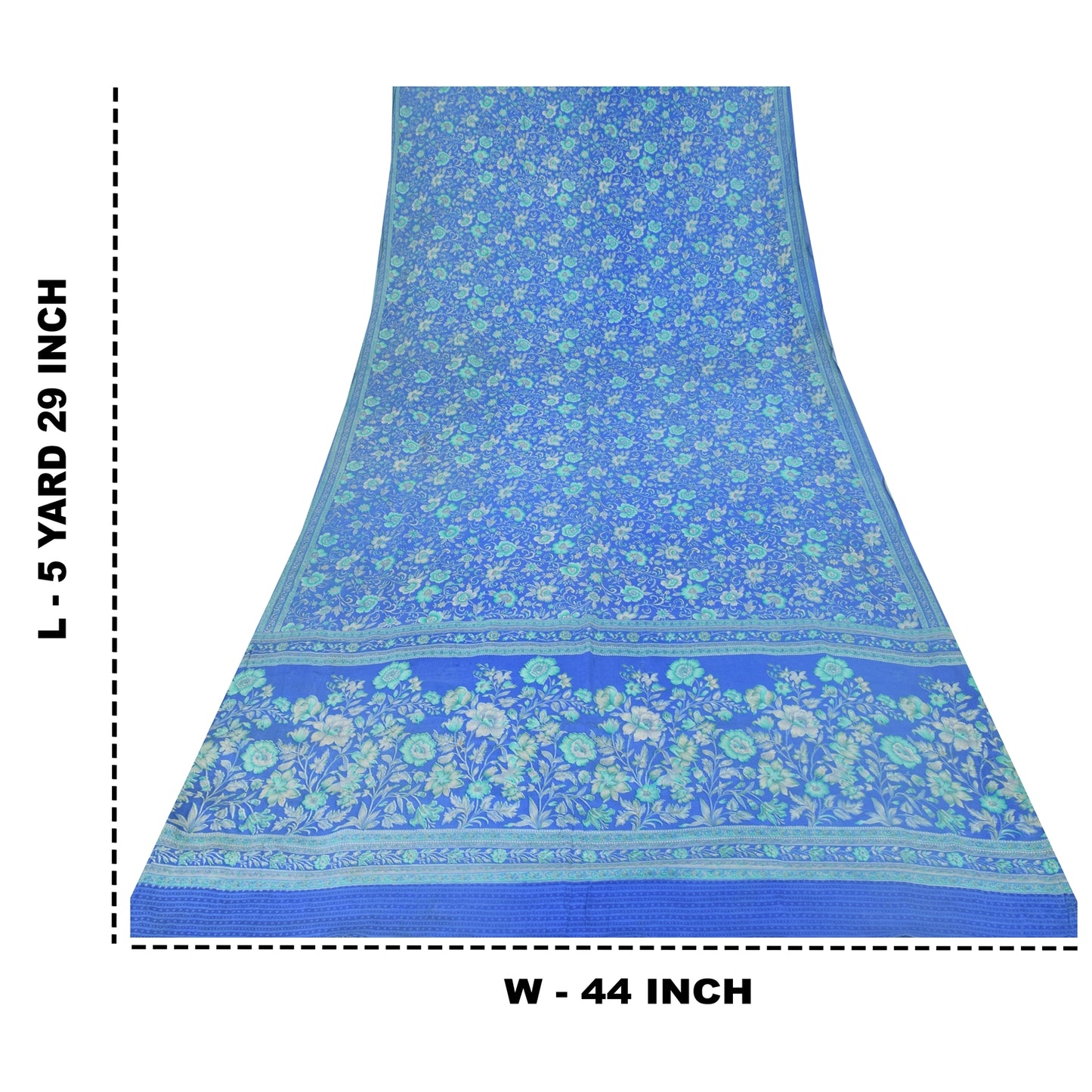 Sanskriti Vintage Sarees Blue Blend Crepe Printed Sari Floral Soft Craft Fabric