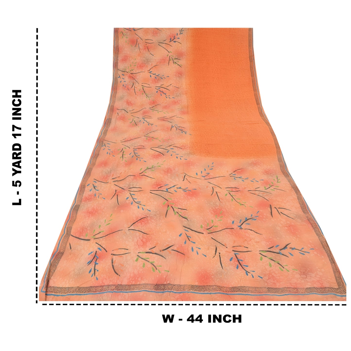 Sanskriti Vintage Sarees Peach/Orange Pure Crepe Silk Printed Sari Craft Fabric