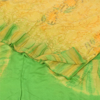 Sanskriti Vintage Sarees Yellow/Green Pure Crepe Silk Printed Sari Craft Fabric