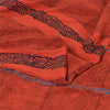 Sanskriti Vintage Sarees Reddish-Orange Pure Crepe Silk Printed Sari 5yd Fabric