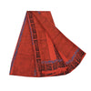 Sanskriti Vintage Sarees Reddish-Orange Pure Crepe Silk Printed Sari 5yd Fabric