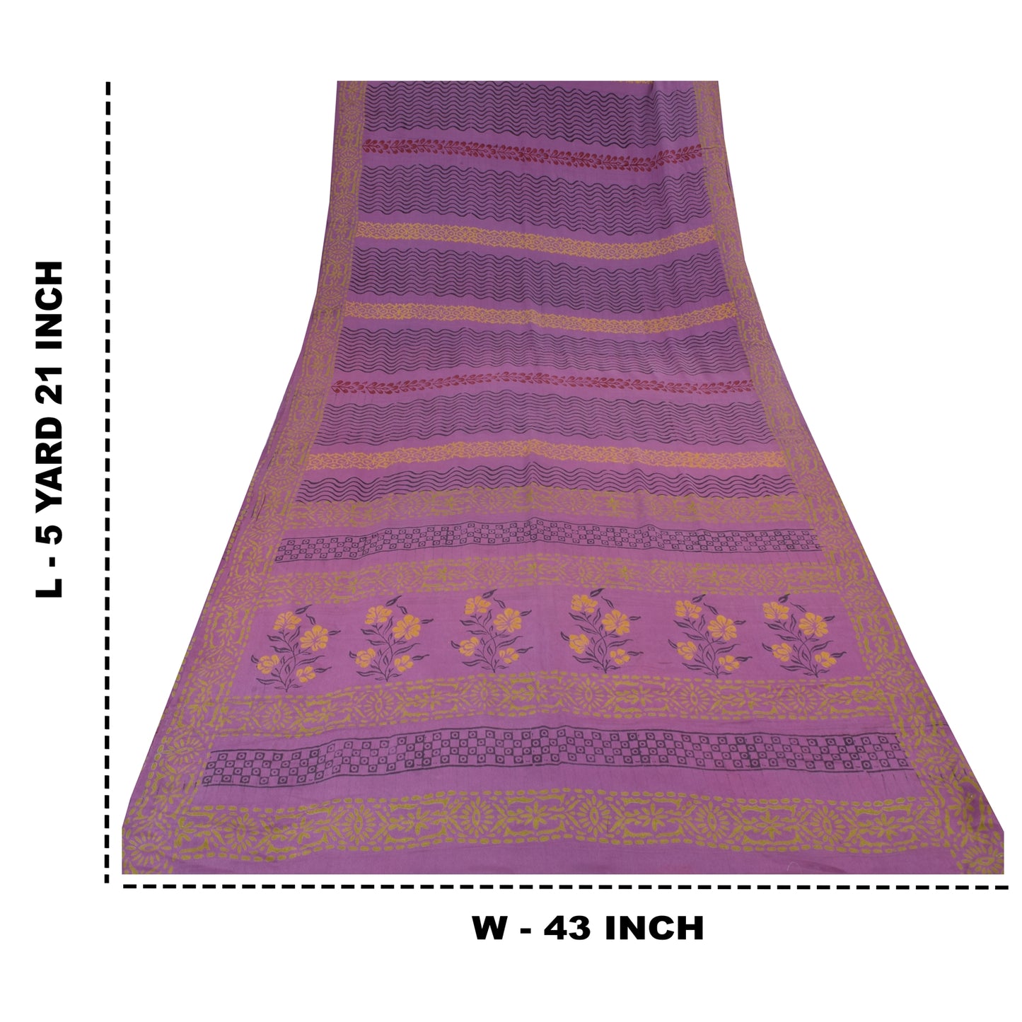 Sanskriti Vintage Sarees Purple Pure Crepe Silk Printed Sari 5yd Craft Fabric