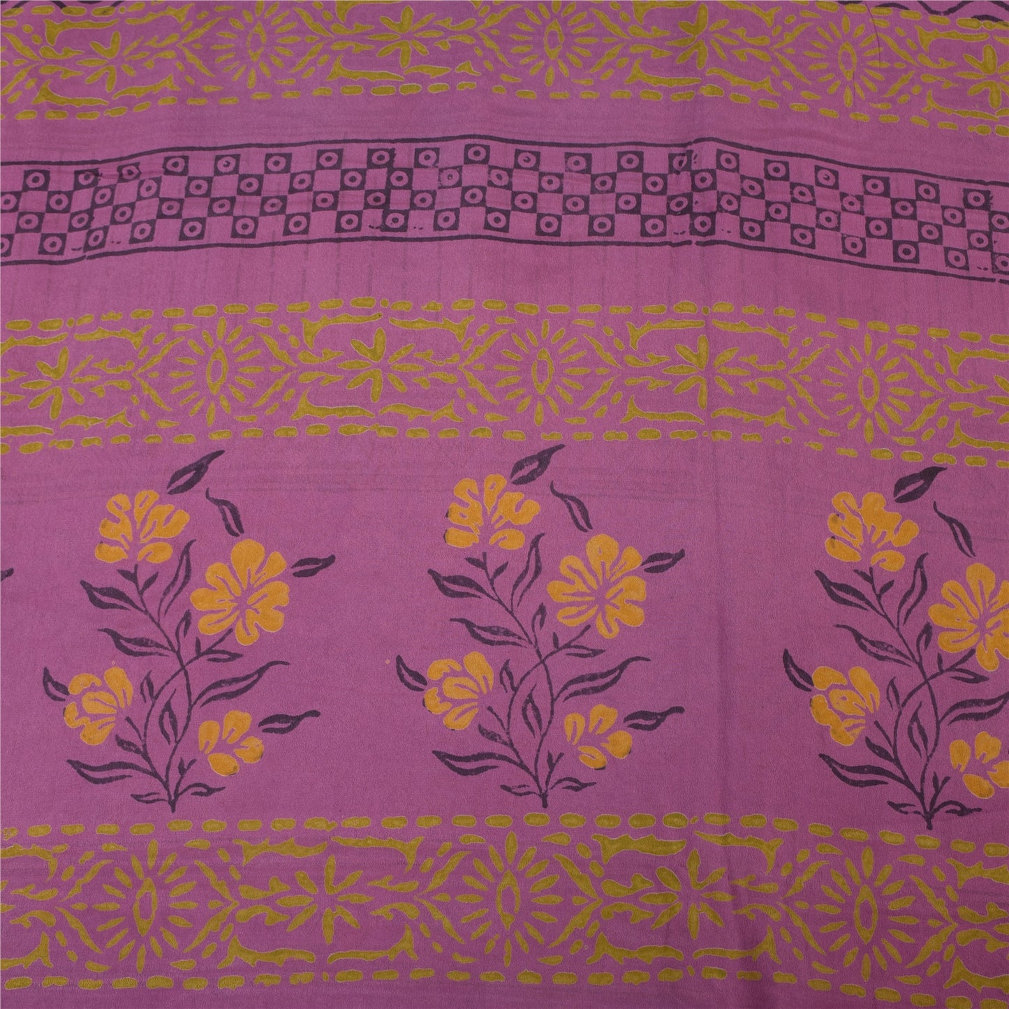 Sanskriti Vintage Sarees Purple Pure Crepe Silk Printed Sari 5yd Craft Fabric