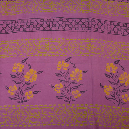 Sanskriti Vintage Sarees Purple Pure Crepe Silk Printed Sari 5yd Craft Fabric