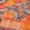 Sanskriti Vintage Sarees Orange Pure Crepe Silk Printed Sari 6yd Craft Fabric