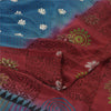 Sanskriti Vintage Sarees Red/Blue Pure Crepe Silk Printed Sari 5yd Craft Fabric