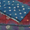 Sanskriti Vintage Sarees Red/Blue Pure Crepe Silk Printed Sari 5yd Craft Fabric