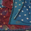 Sanskriti Vintage Sarees Red/Blue Pure Crepe Silk Printed Sari 5yd Craft Fabric