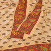 Sanskriti Vintage Sarees Peach Hand Beaded Pure Crepe Silk Print Sari 5yd Fabric