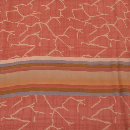 Sanskriti Vintage Sarees Pink Pure Crepe Silk Printed Sari 5yd Craft Fabric