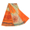 Sanskriti Vintage Sarees Orange/Cream Pure Crepe Printed Sari 5yd Craft Fabric