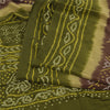 Sanskriti Vintage Sarees Green/Brown Bandhani Print Pure Crepe Sari Craft Fabric