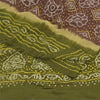 Sanskriti Vintage Sarees Green/Brown Bandhani Print Pure Crepe Sari Craft Fabric