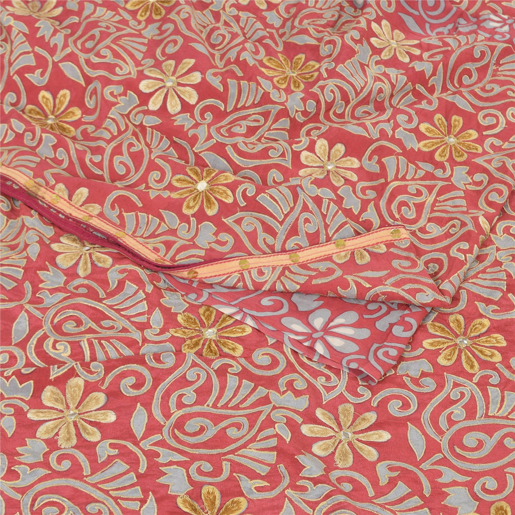 Sanskriti Vintage Sarees Pink 100% Pure Crepe Silk Printed Sari 5yd Craft Fabric