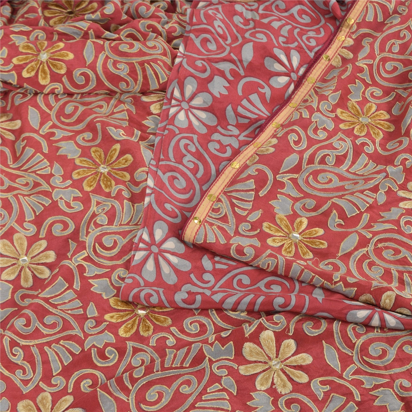 Sanskriti Vintage Sarees Pink 100% Pure Crepe Silk Printed Sari 5yd Craft Fabric