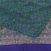 Sanskriti Vintage Sarees Green/Blue Pure Crepe Silk Print Sari 5yd Craft Fabric