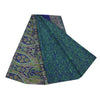 Sanskriti Vintage Sarees Green/Blue Pure Crepe Silk Print Sari 5yd Craft Fabric