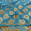 Sanskriti Vintage Sarees Blue Embroidered Pure Crepe Silk Print Sari 5yd Fabric