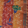 Sanskriti Vintage Sarees Embroidered Pure Crepe Silk Print Sari 5yd Craft Fabric