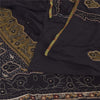 Sanskriti Vintage Sarees Black Hand Beaded Woven Pure Crepe Sari 6yd CraftFabric