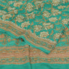 Sanskriti Vintage Sarees Green Embroidered Pure Crepe Silk Print Sari 5yd Fabric