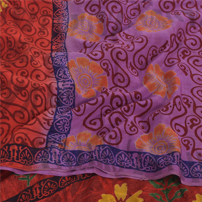 Sanskriti Vintage Sarees Purple Hand Block Pure Crepe Printed Sari Craft Fabric