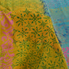 Sanskriti Vintage Sarees Blue/Green Pure Crepe Silk Print Sari 5yd Craft Fabric